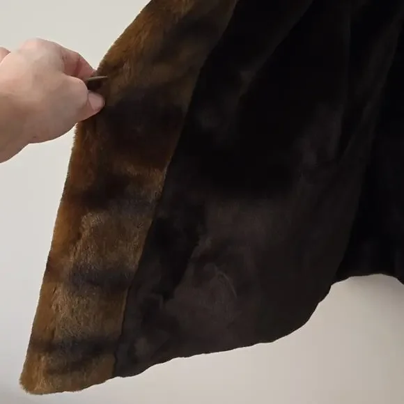 Dennis Basso Chocolate Brown Coat Large Faux Fur Hood Tafetta jacket - Picture 6 of 8